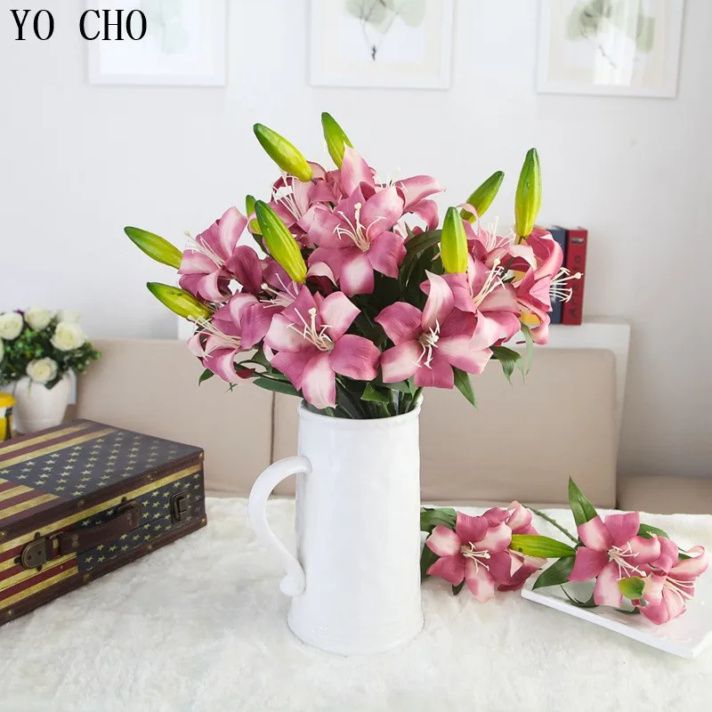 YO CHO Artificial Flowers Silk Wedding Decoration Seeds Red Heart White Lilium Brownii Seeds Balcony Bonsai Plant Lily Flower