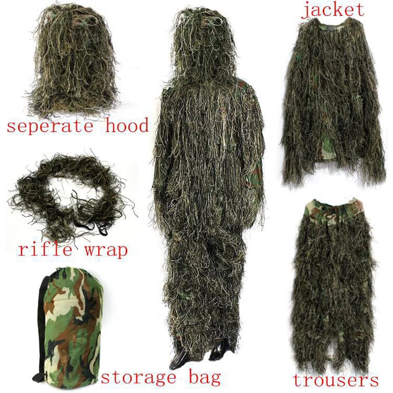 3D камуфляж SWAT костюмы для мужчин охота Ghillie лесной одежды Военный Тактический