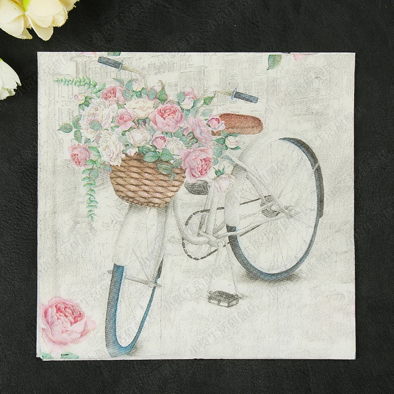 

vintage 20 napkins paper towel tissue printed rose flower bicycle decoupage hotel cafe wedding party decor dinner serviette