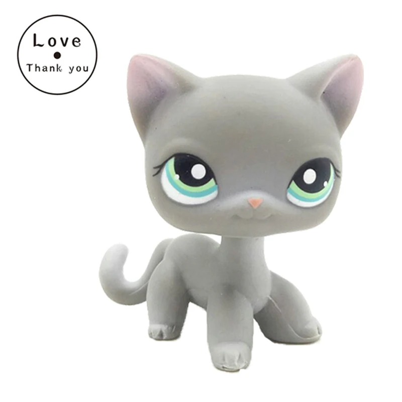 

raer pet shop lps toys standing #126 grey short hair cat green eyes kitty figure Child Xmas gift old original