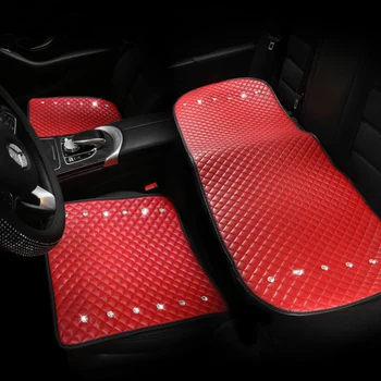 

Leather Car Seat Cover Diamond Rhinestone Auto Seat Cushion Interior Accessories Universal Size Seats Covers Car Styling