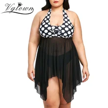 VGTOWN бикини размера плюс, платье, купальник большого размера, сексуальный женский купальник, Женский танкини, 5XL, купальный костюм с принтом в горошек, Пляжная сетка