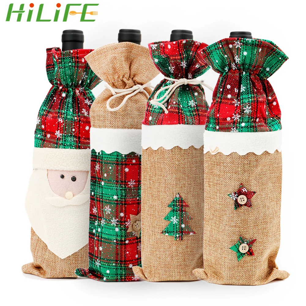 

Santa Claus Rudolf Christmas Tree Bottle Clothes Wine Bottle Bag Cover For Home Xmas Dining Room Decoration 2018 Christmas Decor
