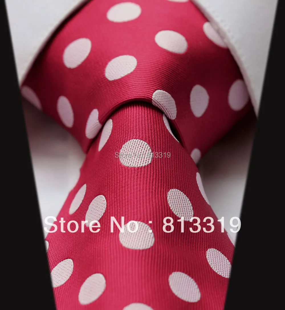 TD2001R8 Red White Polka Dot Jacquard Woven Classic Man's Tie Necktiein Men's Ties