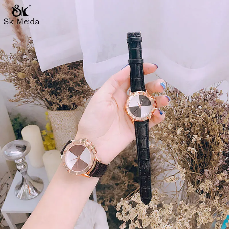

New women quartz watch exquisite simple metal mosaic dial ladies watch multi-color cow leather watch band reloj mujer clockSW-48