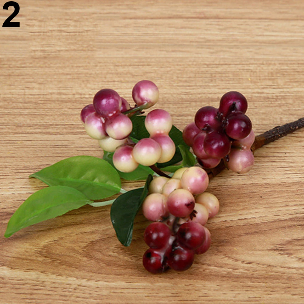 1 Bouquet Artificial Fake Plant Berry Leaf Christmas Home Wedding Party Decor (2)