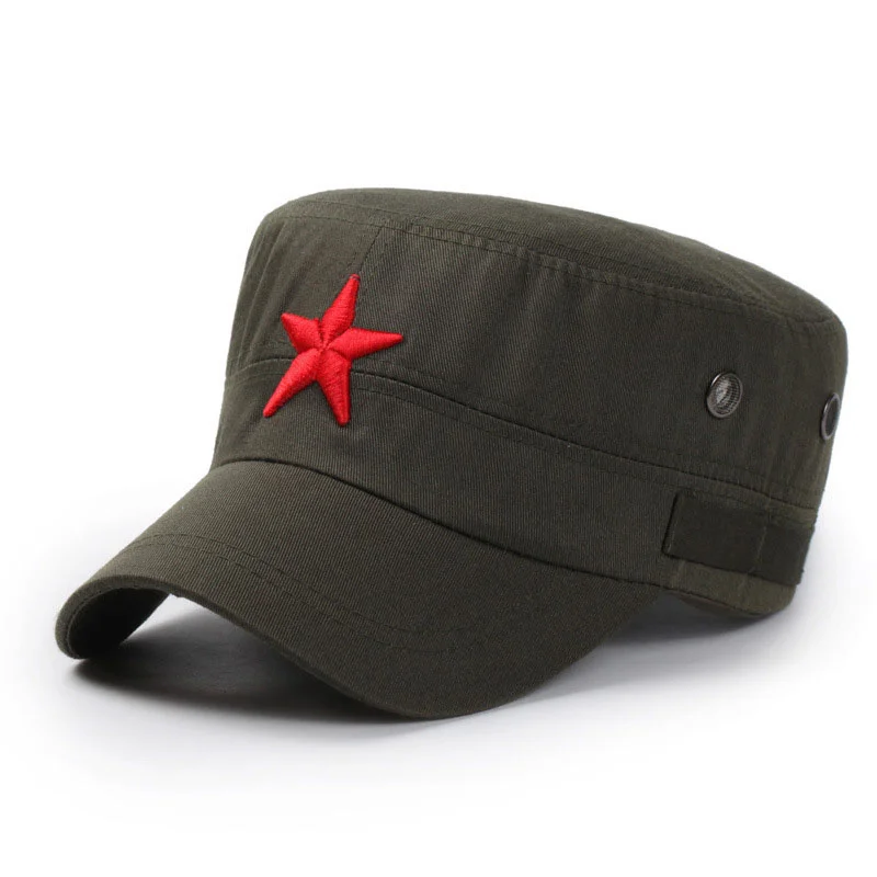 Новинка года 3D Красная Звезда вышивка кость кепки Черный Армейский зеленый шляпы с плоским верхом для мужчин женщин армии Gorras Boina открытый шляпа от солнца - Цвет: Армейский зеленый
