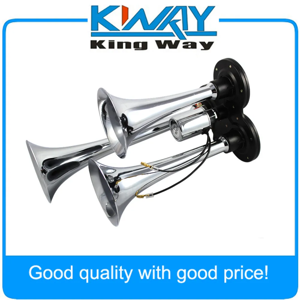 CHROME IMPACT 12V 120DB 3 TRIPLE TRUMPET SUPER LOUD TRAIN SOUND AIR