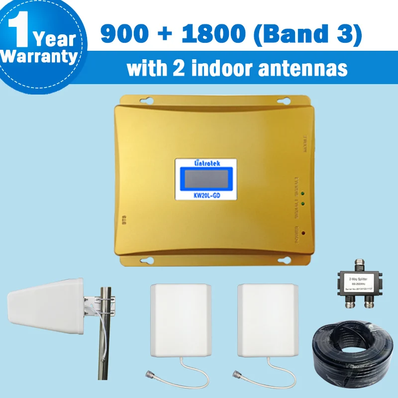 

GSM 900 DCS/LTE 4G 1800mhz (Band 3) Dual Band Repeater with 2 Indoor Panel Antennas 2g/4g Cellular Mobile Signal Booster kit S46