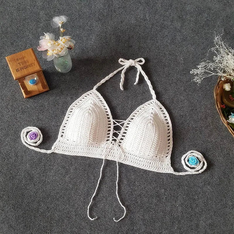 Handmade Crochet Bikini Knitting Swimsuit Hollow Sexy Knitted Beach Women Swimwear High Waist Triangle Secret  (9)