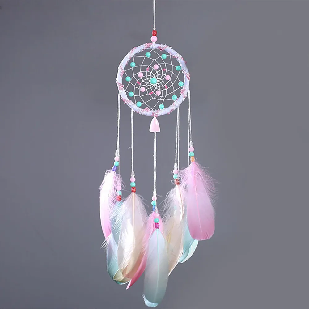 Colorful Wind Chimes Handmade Dream Catcher Net With Feathers Wall Hanging Dream 
