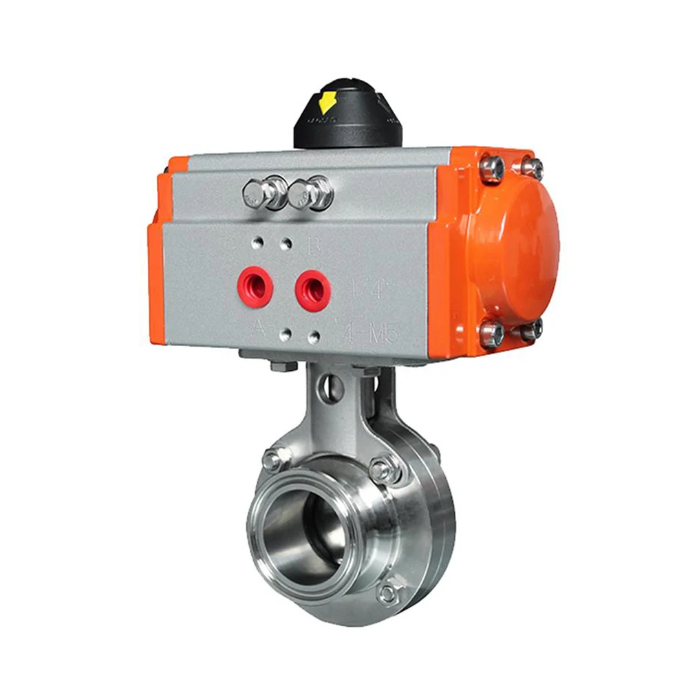 4 inch Sanitary Pneumatic Butterfly Valve Clamp Connection Double Acting Food Grade Sanitary Tri