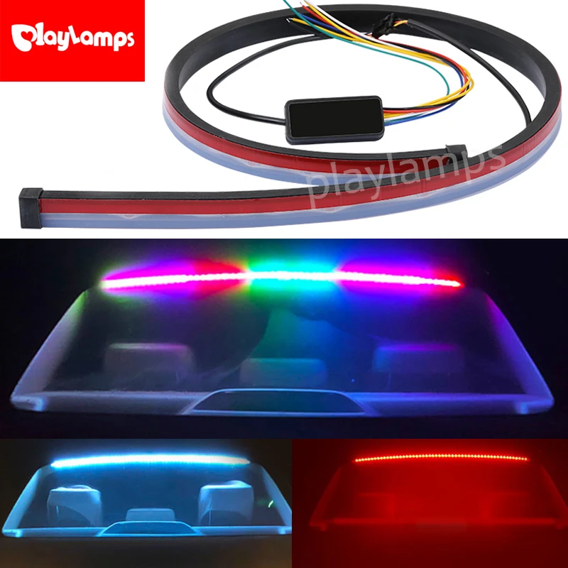 

12V RGB Unverisal LED Car Third Brake Light Flexible LED High Additional Stop Light With Turn Signal Lights For toyota