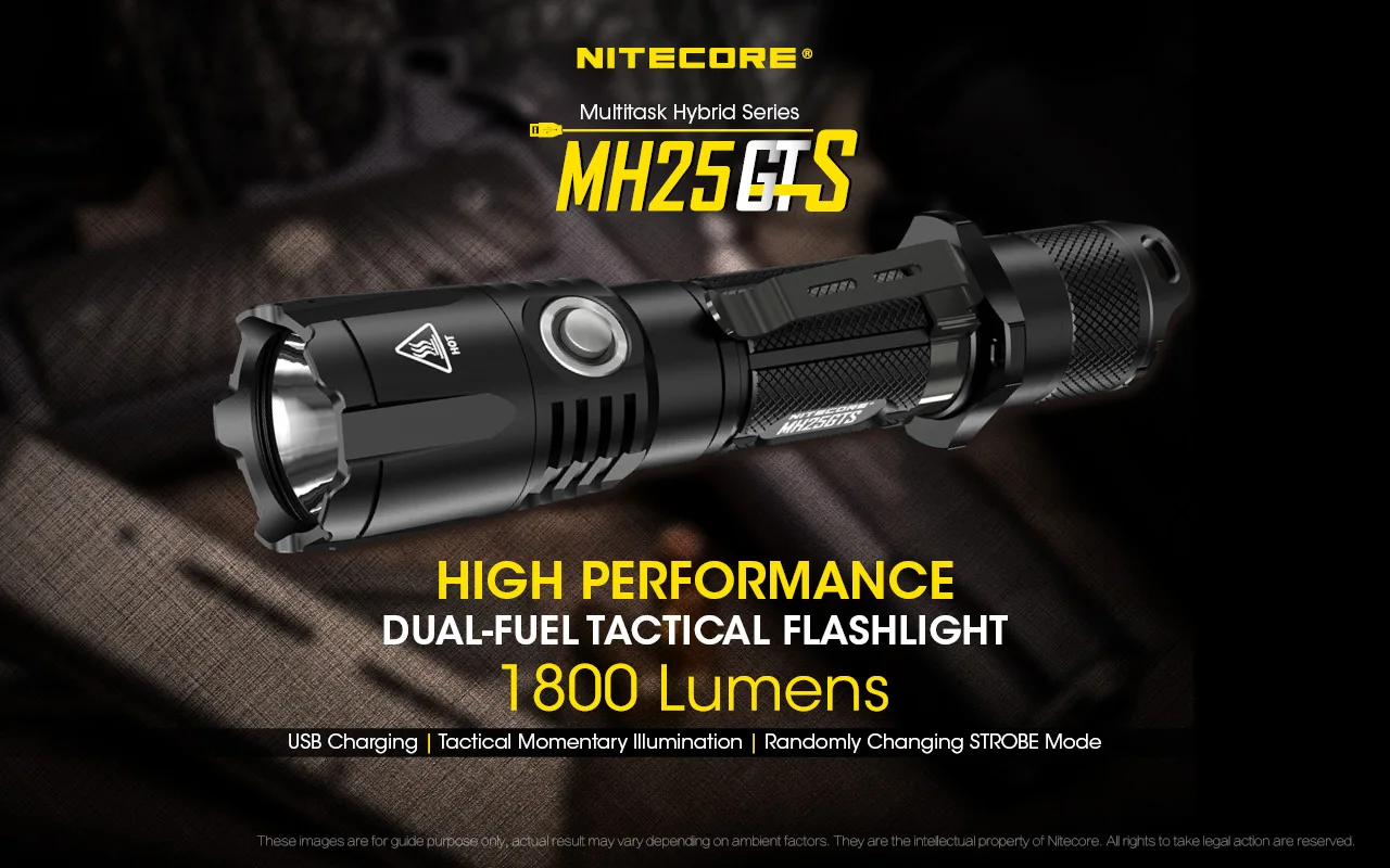 

NITECORE MH25GTS Flashlight CREE XHP35 HD LED 1800 Lumens USB Charging Tactical With 1 NI1835HP 3500mAh Battery