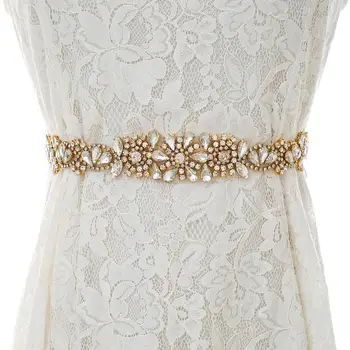 

Handmade Beads Bridal Belt Rhinestones Wedding Belt Gold Crystal Sash Belt For Wedding Party Dress S138G