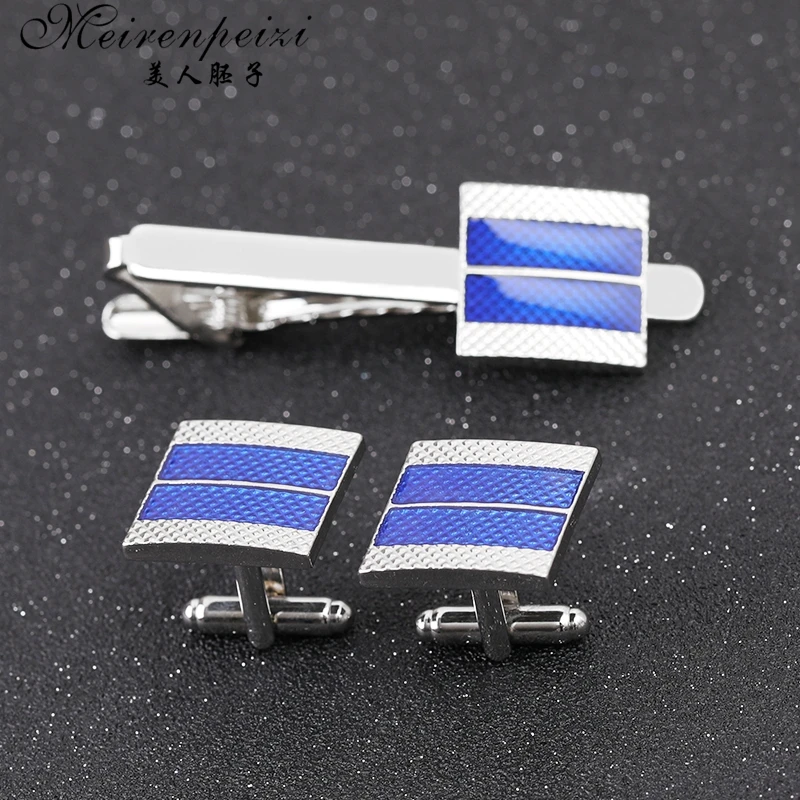 Мужские Запонки Meirenpeizi синие Зажимы для галстука подарочные бесплатная