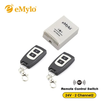 

eMylo Swith DC 24V Smart Wireless RF Remote Control Light Switch Black Transmitter 2-Channels Relay 433Mhz Window Lamp curtain