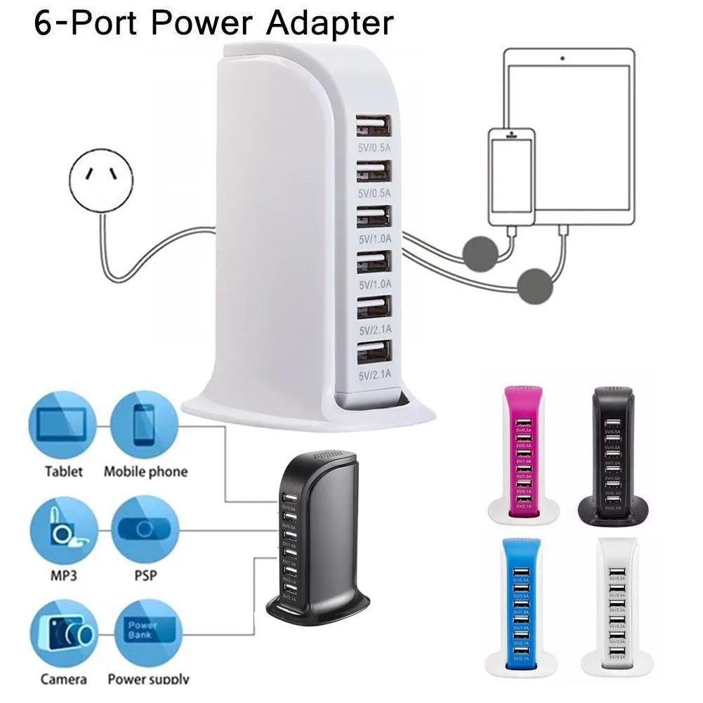 

6 USB MultiPort UK Plug Quick Charger Desktop HUB Charging Station Power Adapter