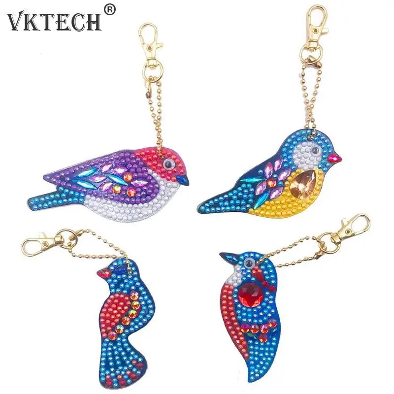 

4pcs DIY Birds Full Drill Special Shaped Diamond Painting Keychains Keyring Cross Stitch Embroidery Women Bag Key Chain Pendant