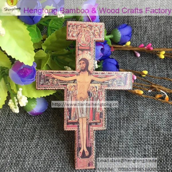

4pcs/pack 12.3cm wooden orthodox crucifix, plywood San Damiano wall cross