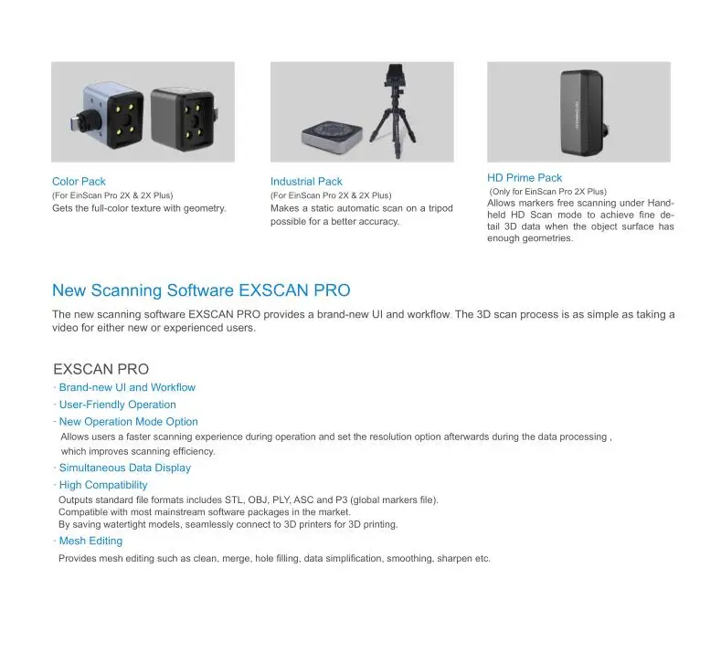 Einscan Pro 2X plus Многофункциональный ручной 3D сканер с программным обеспечением Solidedge Shining3d версии CAD