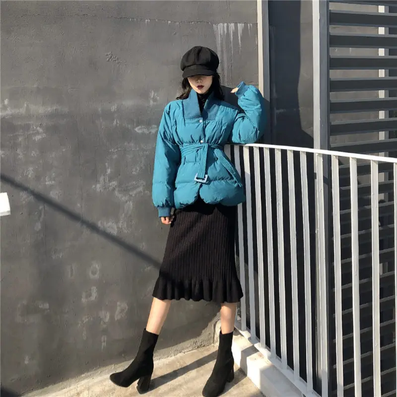 Hzirip дизайн Женское зимнее однотонное модное приталенное пальто с поясом плотная Высококачественная верхняя одежда для женщин плюс Размер 2 цвета