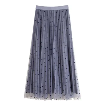 

2019 Spring New Arrival 5 Colors Available Reversible Long Skirts Dot Printed Mesh Splicing Velvet Pleated Skirt Free Shipping