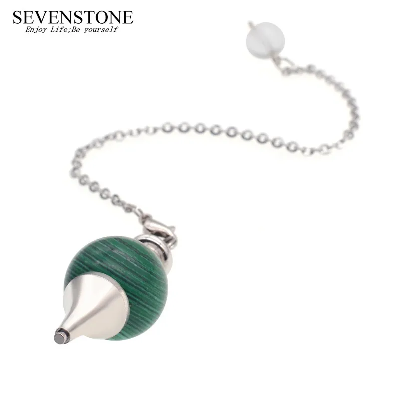 

SEVENSTONE Malachite Pendulum Crystal Stone Dowsing Pendulum with Gem Stone Holding Stone Crystals and Healing Stones Pendant ol