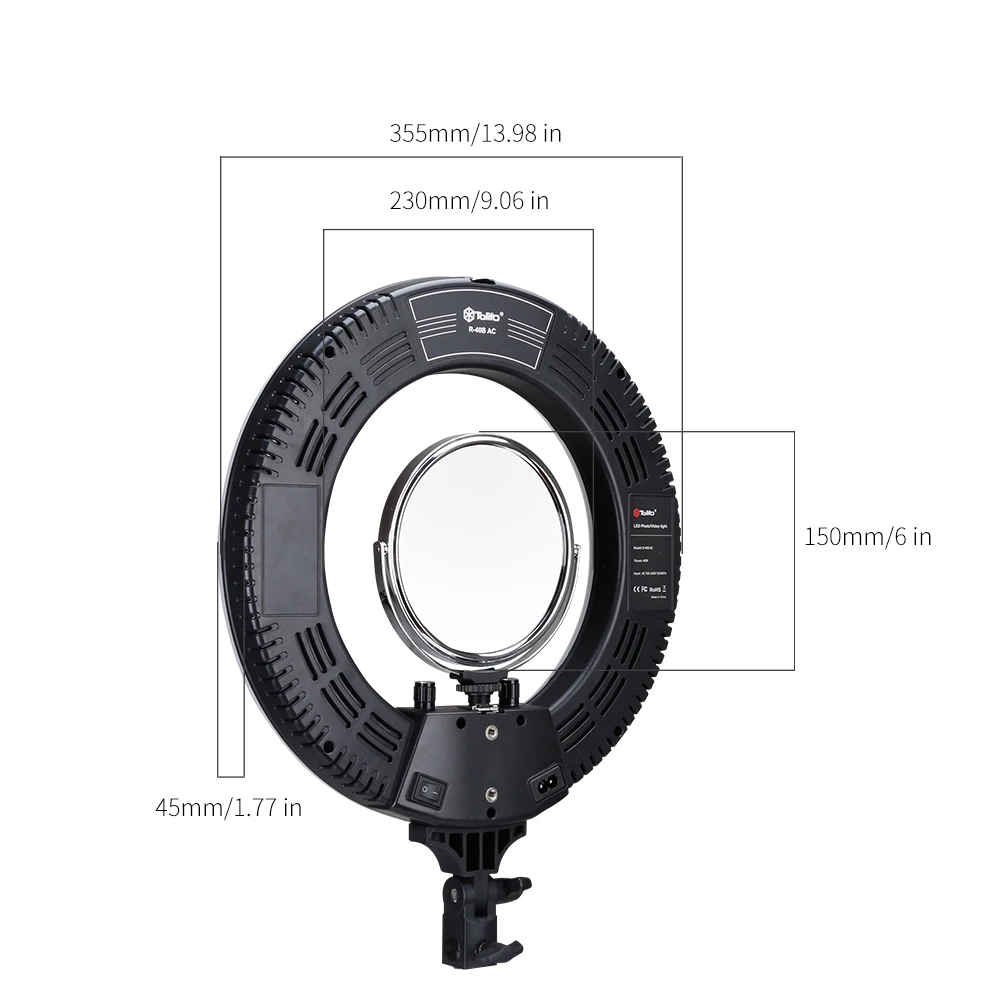 Tolifo 1" R40B AC Светодиодный светильник-кольцо с подставкой комплект 40 Вт двухцветный 3200-5600k в комплекте Зеркало для Youtube видео макияж фотографии