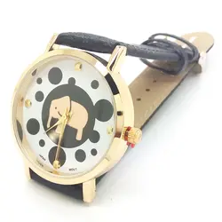 С принтом слона модные женские часы Женева женские часы relogios femininos кожаный ремешок Аналоговый Женщины платье наручные часы