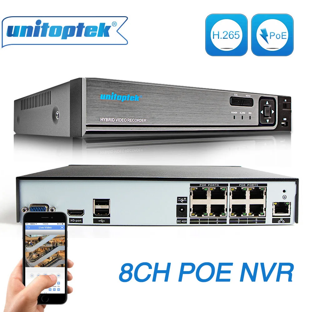 H.264 CCTV NVR 48V PoE 4*5MP/8*4 Мп видеонаблюдения видео рекордер 8 портов P2P ONVIF детектор