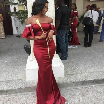 

2018 African Bridesmaid Dresses Boat Neck Off The Shoulder Satin Mermaid Wedding Guest Gowns Custom Made Women Party Dress