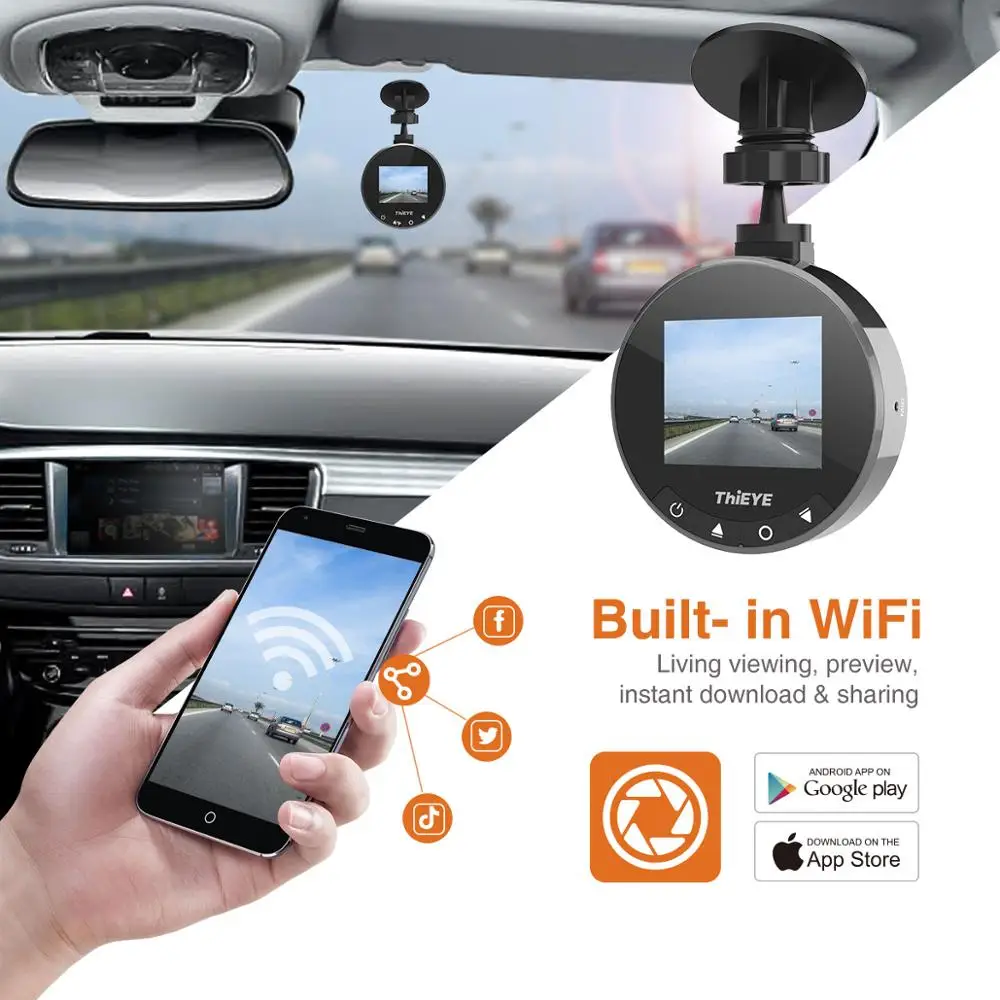  ThiEYE Safeel Zero + Car WiFi DVR Dash Cámara Real HD 1080P 170 gran angular con Sensor G Modo de a