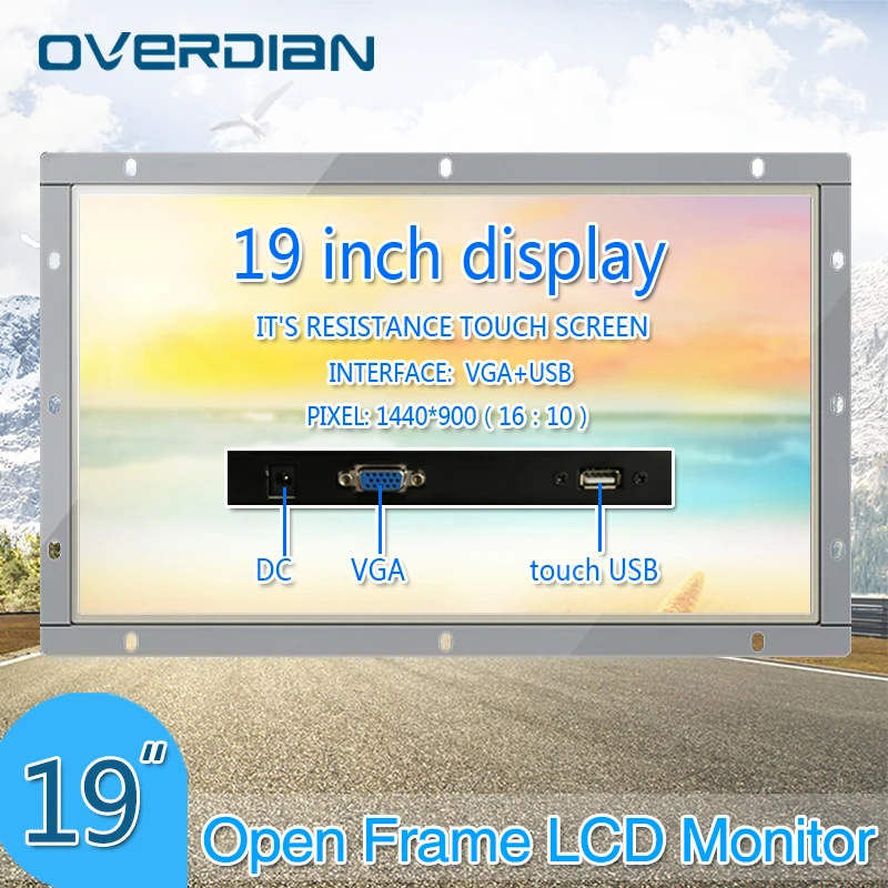 

19Inch Resistance Touch ScreenOpen Frame Metal Shell Industrial Monitor VGA/USB Interface TFT Type Widescreen Display