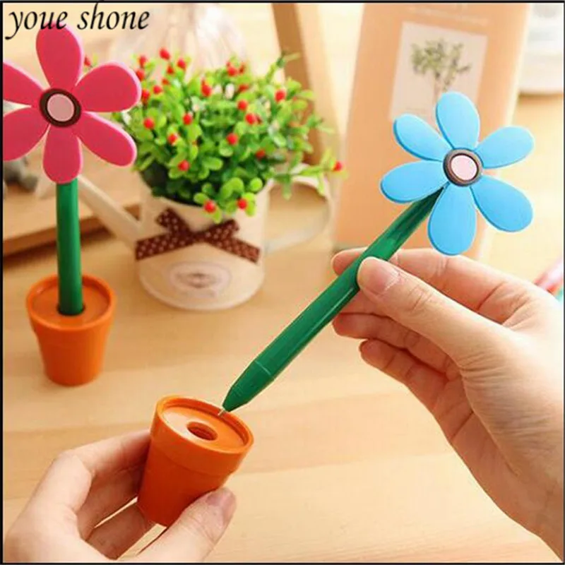

1PIECES Cartoon creative sun FLOWERS ball pen flower pot modeling lovely BALLPOINT pen blue Student supplies office