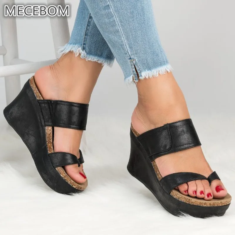 

Summer Women slippers Leather Wedges Open Toe Shoes High Heels Beach Ladies Shoes flip flops Platform Casual Beach Sandals 615W