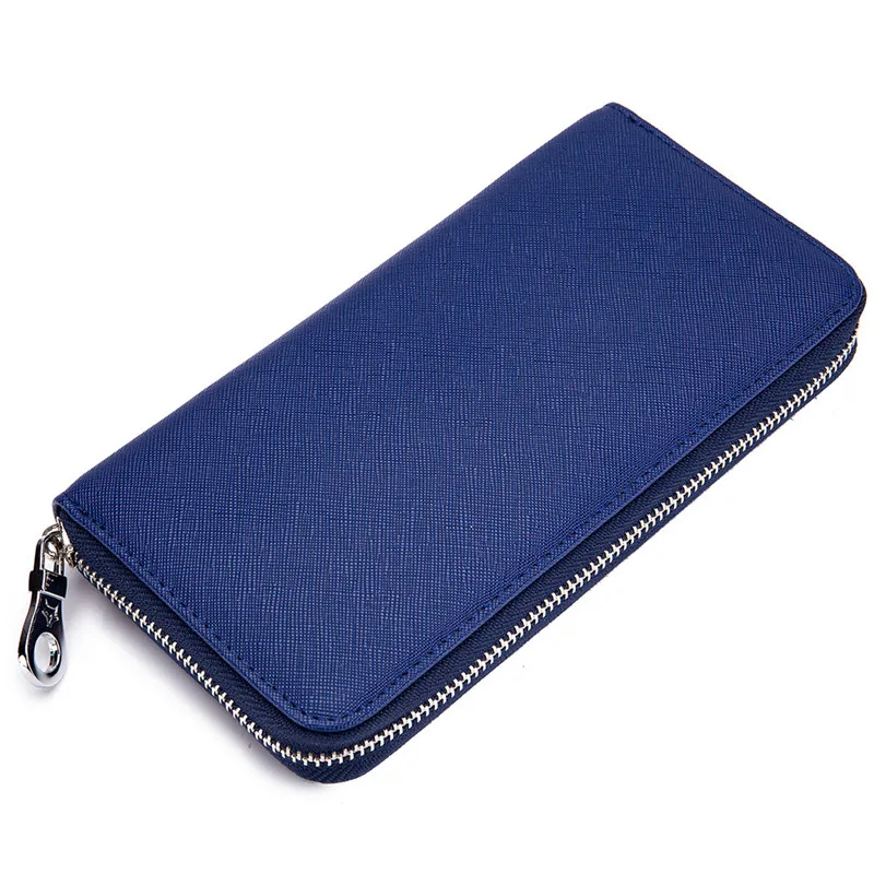 SOUTH GOOSE Men Wallet PU Leather Classic Long Clutch Wallets Male Large Capacity Credit Card Holder Women Travel Passport Purse - Color: Blue