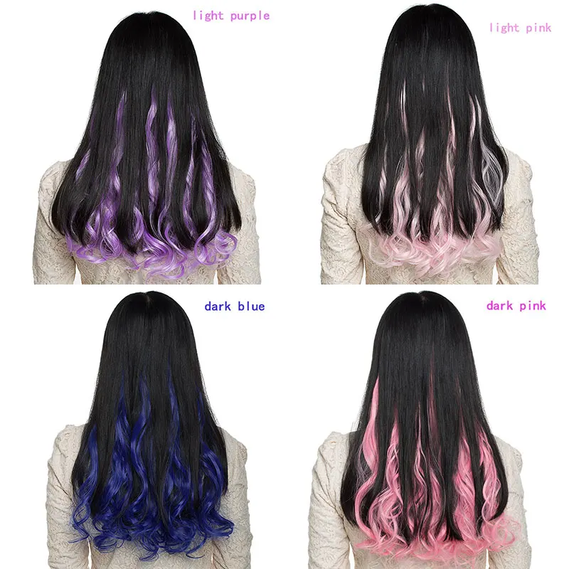 SNOILITE 22inch 10pcs/lot Clip in one piece Hair Extensions curl Long Synthetic For Women Hair Piece curly Rainbow Colors hairs