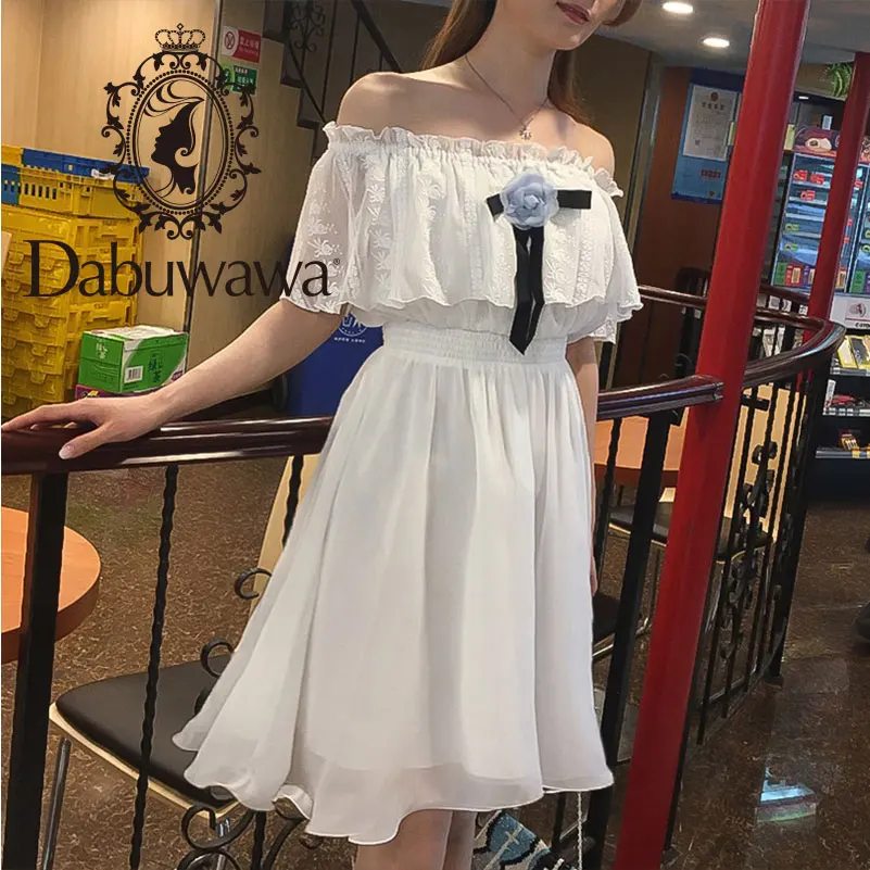 

Dabuwawa Women's Sexy Off-shoulder Midi Dress 2019 Summer New Elegant White Dress D18BDR089