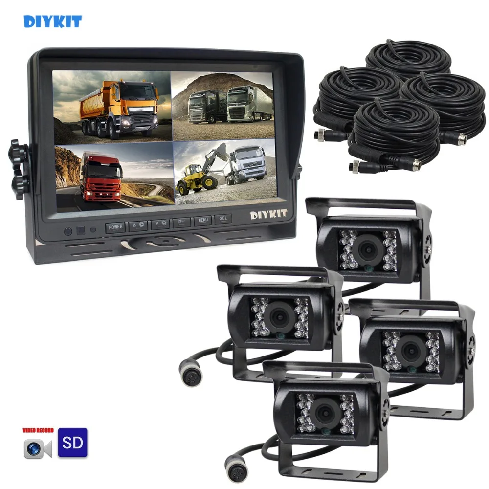 

DIYKIT AHD 9Inch Split QUAD Car Monitor 960P AHD IR Night Vision Rear View Camera Waterproof with SD Card Video Recording