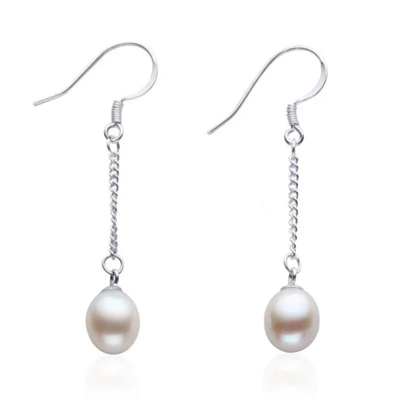 

Free shipping new Lady 925 Sterling Silver white pearl 5-6mm long Drop/Dangle Hook Earrings 6.10