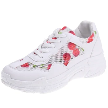 

Women Casual Shoes Fashion Sneakers Mesh Strawberry Cherry Platform Shoes Woman Ladies Shoes Female Fruit Trainers Lace Up Flats