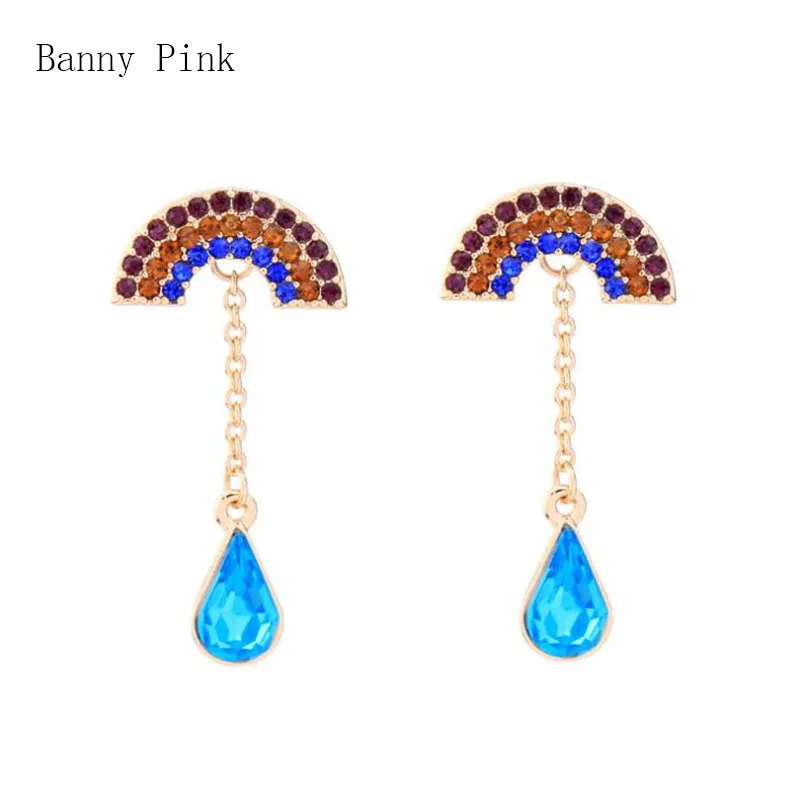 Vintage Colorful Rhinestone Pendant Studs Earring For Women Free Wear