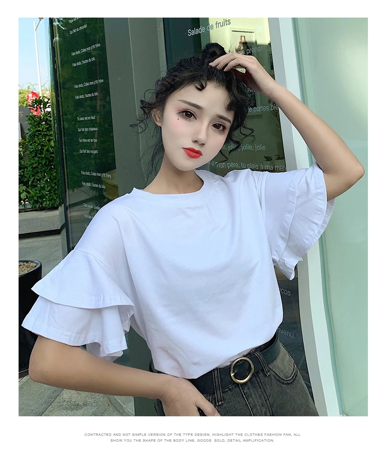 Us 7 3 17 Off 2020 Summer All Match Solid Color T Shirt Korean Loose Casual Ruffles Short Sleeve Simple Tshirt Harajuku Ulzzang Girl White