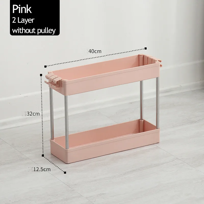 2/3/4 Layer Gap Storage Rack Kitchen Slim Slide Tower Movable Assemble Plastic Bathroom Shelf Wheels Space Saving Organizer - Цвет: Pink-2 Layer