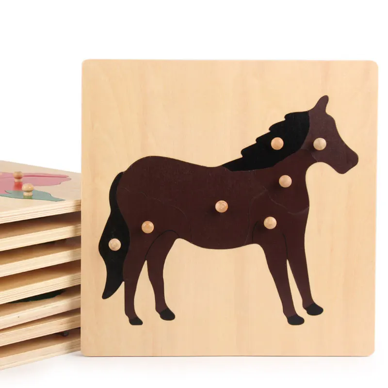Wooden Montessori Toys Infant Biology Horse Animal Board Preschool Educational Learning Toys for Kids Birthday Gift