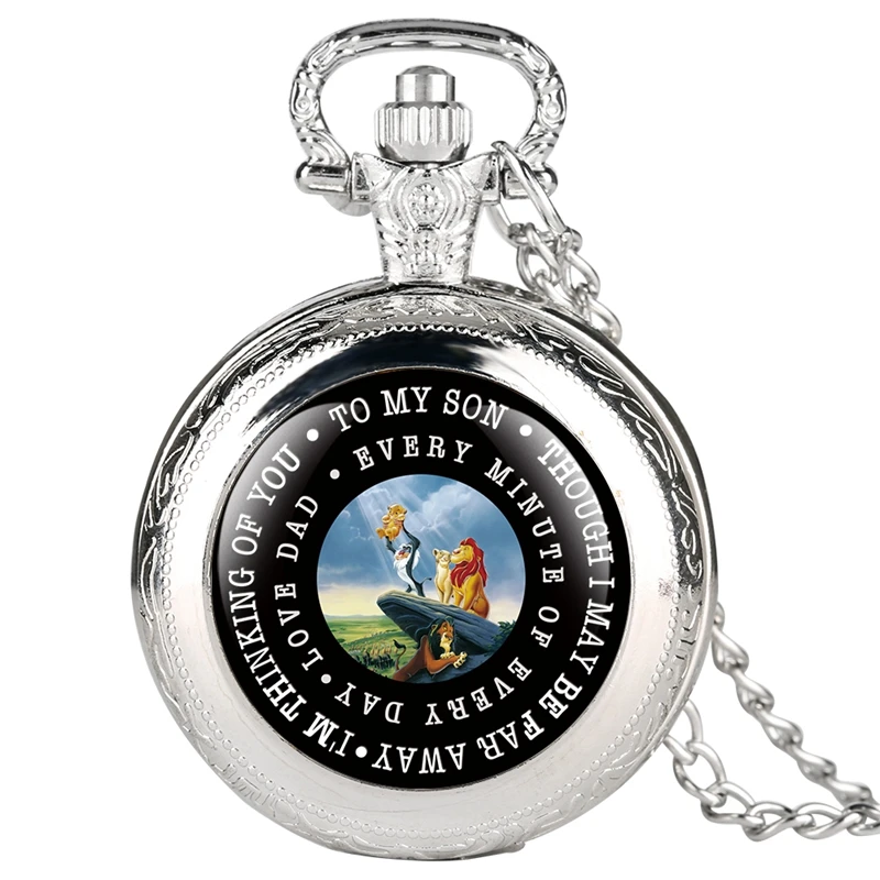 

Cartoon The Lion King "TO MY SON I LOVE YOU" Laser Pocket Watch Necklace from DAD Fob Clock Birthday Gift for Boys Son Children