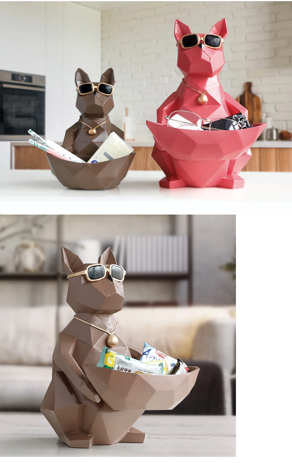 Фигурки кошек, собак, фигурки из смолы, фигурки животных, миниатюрные милые украшения для дома, офиса, украшение, чаша для хранения, резная коллекционная