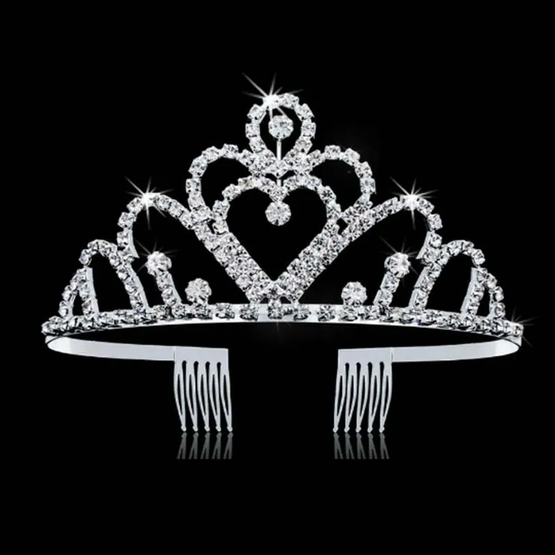 Silver metal tiara Crystal Heart Shape Children Crowns Tiaras jewelry