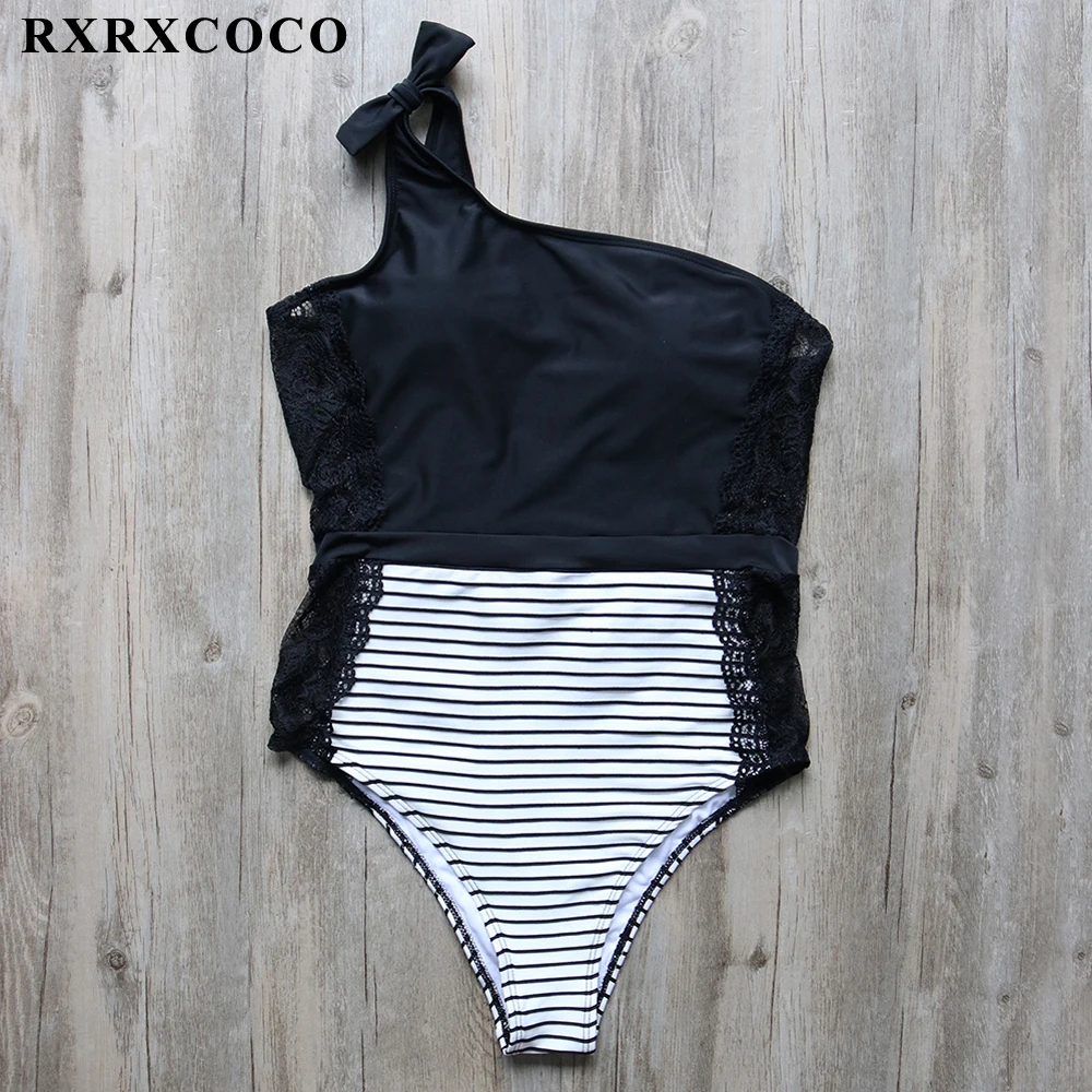 

RXRXCOCO Sexy One Piece Swimsuit Women 2018 Summer Bikini Set One Shoulder Swimwear Woman Beachwear Bodysuit Monokini With Pad